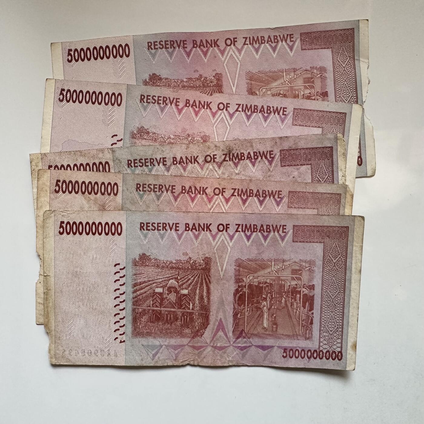 🌹外币初藏🌹🐯2025年第142场  每周二四六晚8️⃣点 接代拍 津巴布韦50亿旧钞+周深演唱会纪念票各5张 第一组