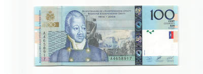 小福收藏拍卖第197期 裸钞场 本期有多张豹子号靓号 百慕大03年50元纪念钞百位号 马来亚和英属婆罗洲开国第一张纸币大冠女王 马来亚 41年1元英王乔六 法属太平洋10000法郎 捷克1000克朗纪念钞千位号  卢森堡 1000法郎  萨尔瓦多样钞 匈牙利 法罗群岛 危地马拉等多国精美纸币 - 海地 2004年 100古德 纪念钞 首年份 A冠 乱蛇号 unc