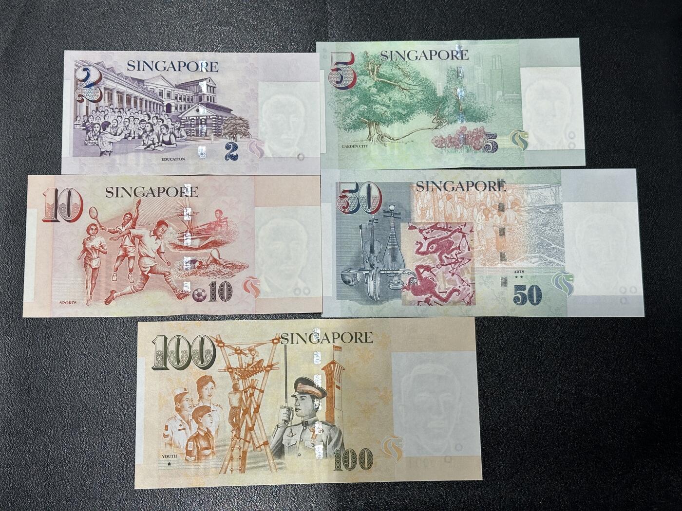 《外钞收藏家》第五百九十五期（优品场）（本平台长期征集拍品、欢迎藏友们联系合作） 新加坡人像纸币版2-100元 五张一起 全新UNC