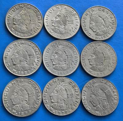 外国优质老铜币高银银币，周六九点倒数截拍，满百包邮，持续收拍 - 墨西哥1967年-1983年50分9枚