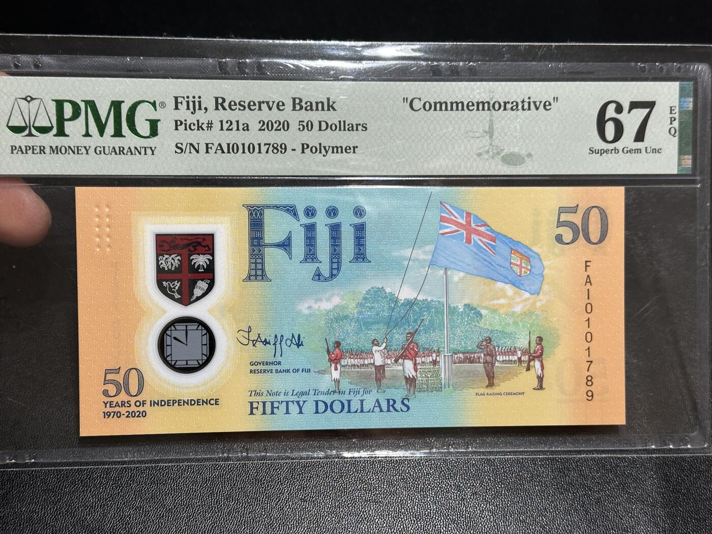 《外钞收藏家》第五百九十五期（优品场）（本平台长期征集拍品、欢迎藏友们联系合作） 2020年斐济50元 纪念钞 PMG67 尾789