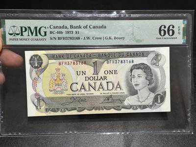 《外钞收藏家》第五百九十五期（优品场）（本平台长期征集拍品、欢迎藏友们联系合作） - 1973年加拿大1加元 PMG66 尾168