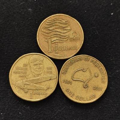 【全场包邮】纯粹捡漏拍486场（免费代拍第23场） - 澳大利亚1元纪念币3枚一组-土地保护+金斯福德史密斯+联邦百年