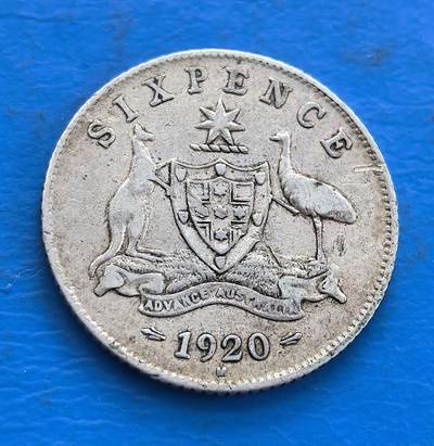 外国优质老铜币高银银币，周六九点倒数截拍，满百包邮，持续收拍 - 澳大利亚1920年6便士银币，正面乔治五世像，背镌袋鼠、鸸鹋等，见证澳货币史，具有地域文化价值。
