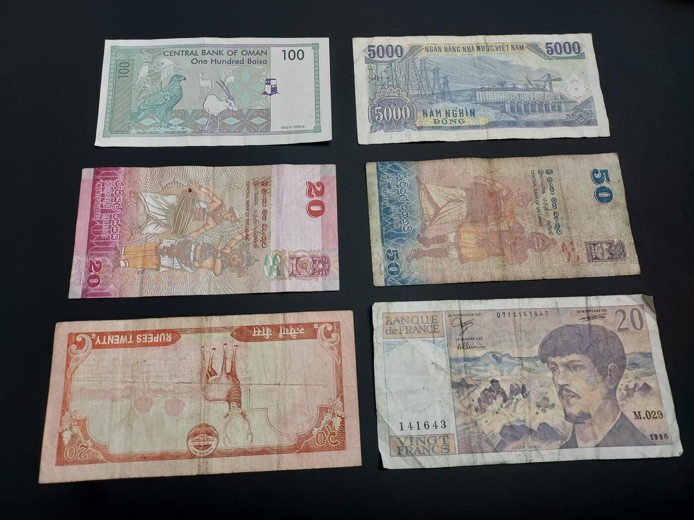 博彦收藏    12月22日 8点 钱币专场 全场包邮 法国等外国纸币6张 流通品