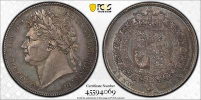 博洋堂世界钱币拍卖第153期（全场包邮） - PCGS MS63 英国1823年乔四半克朗，稀少盾徽版，比1820少太多，币面完美，深打欧洲老彩包浆，绝美收藏级天花板