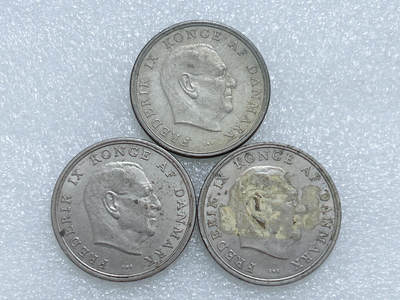 第一海外回流一元起拍收藏 散集专场  第277期 - 丹麦5克朗硬币 弗雷德里克九世头像 3枚