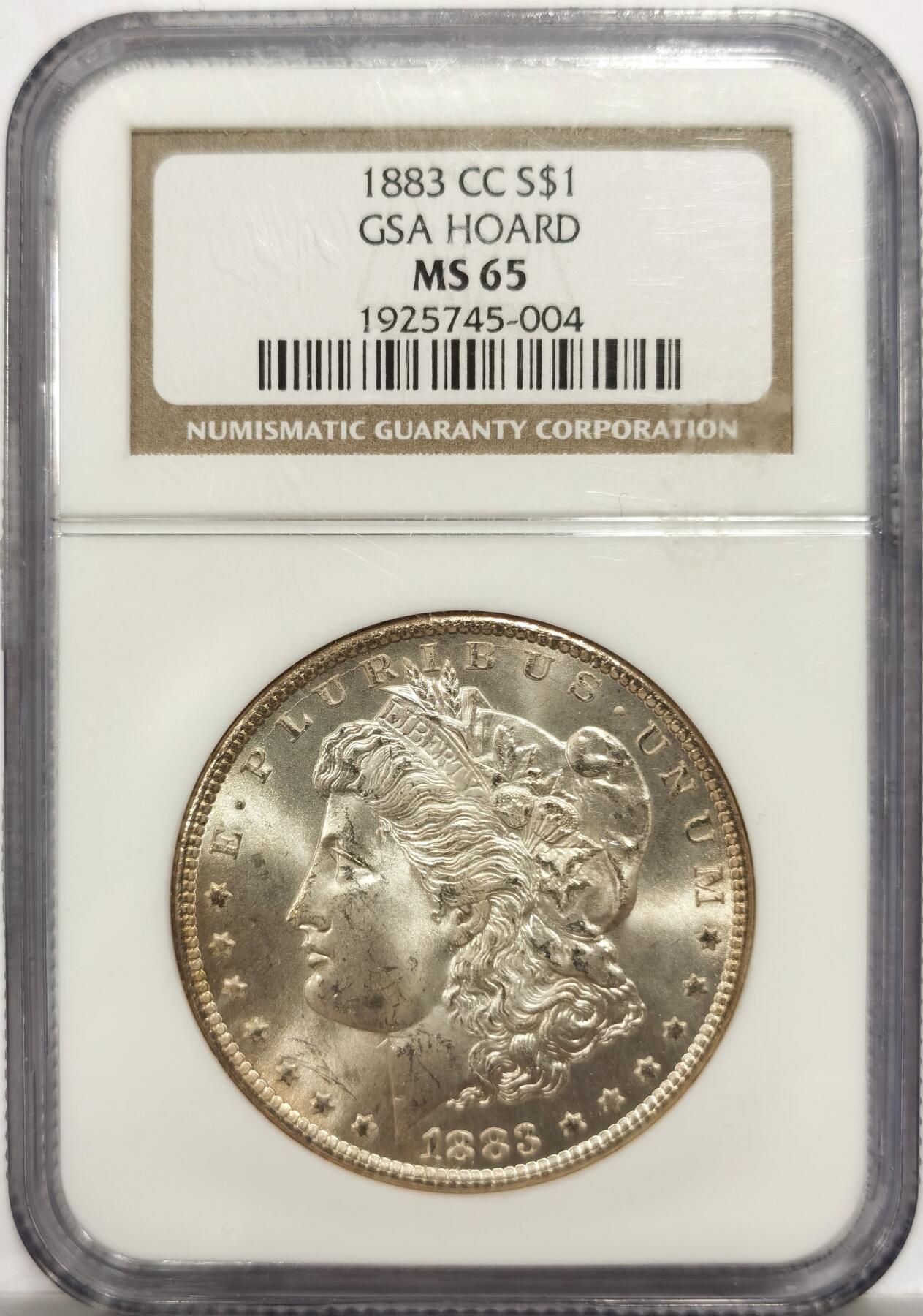 博洋堂世界钱币拍卖第153期（全场包邮） NGC MS65 美国1883 CC 摩根 卡森厂 高分难得 十字转光