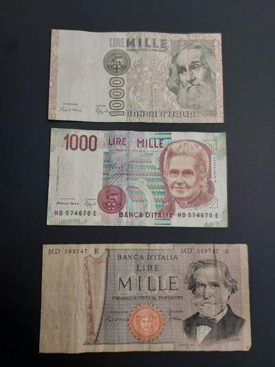博彦收藏    12月22日 8点 钱币专场 全场包邮 - 意大利1000里拉3种 流通品