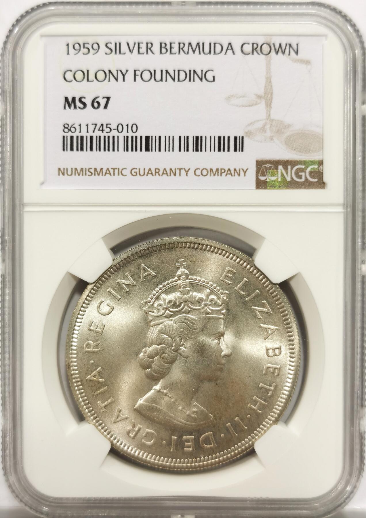 博洋堂世界钱币拍卖第153期（全场包邮） NGC MS67 百慕大1967年1克朗大银币，顶级高分，曝光雪花大银币，性价比超高