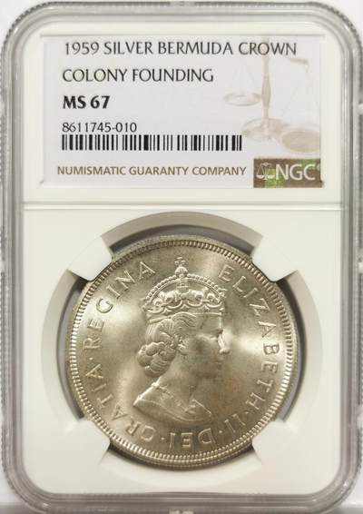 博洋堂世界钱币拍卖第153期（全场包邮） - NGC MS67 百慕大1967年1克朗大银币，顶级高分，曝光雪花大银币，性价比超高