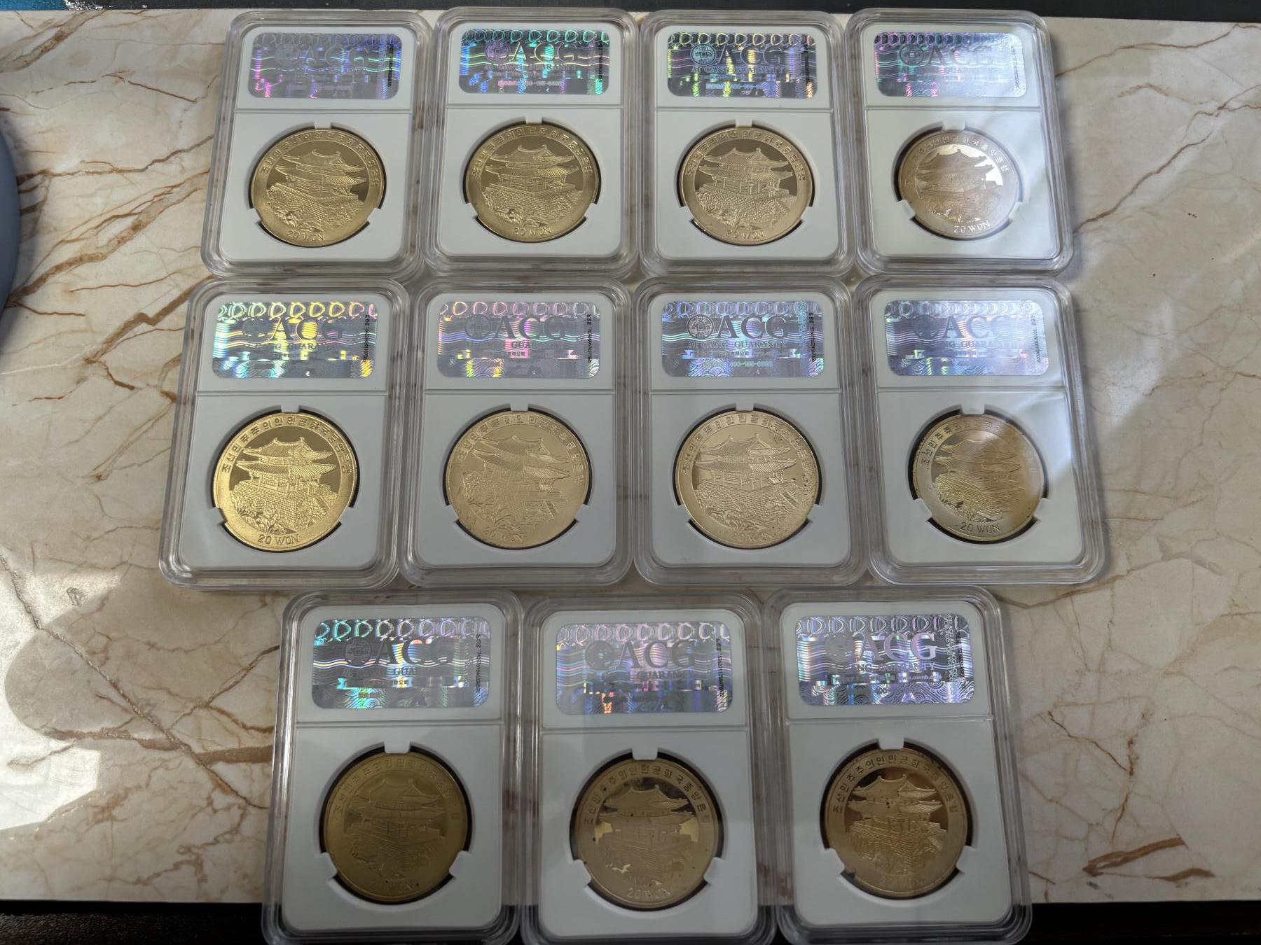 第185期拍卖 朝鲜2000-2001-2003-2004年古代帆船铜币评级币11枚套