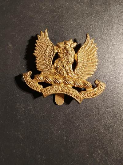 老王徽章第170期 - 英国卡里克伯爵艾尔郡义勇骑兵团帽徽     一战时期     该团成立于1793年。在第一次世界大战期间，该团曾在加里波利和埃及等地服役。在第二次世界大战期间，该团转为皇家炮兵部队，并参加了北非、突尼斯和意大利战役。