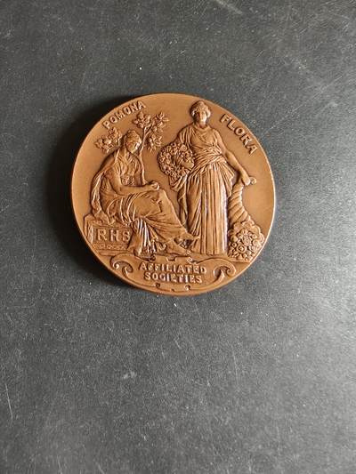老王徽章第170期 - 英国皇家园艺学会 “波摩娜与芙罗拉”附属学会铜章    直径45mm     重量43.5g