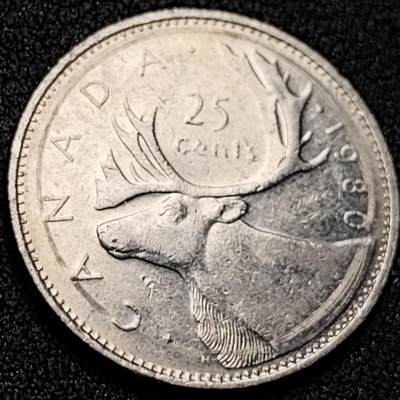 泉币菌-第151场-精品福利场 - 高币值 加拿大1980年1/4加拿大元 伊丽莎白二世 驯鹿 24mm 