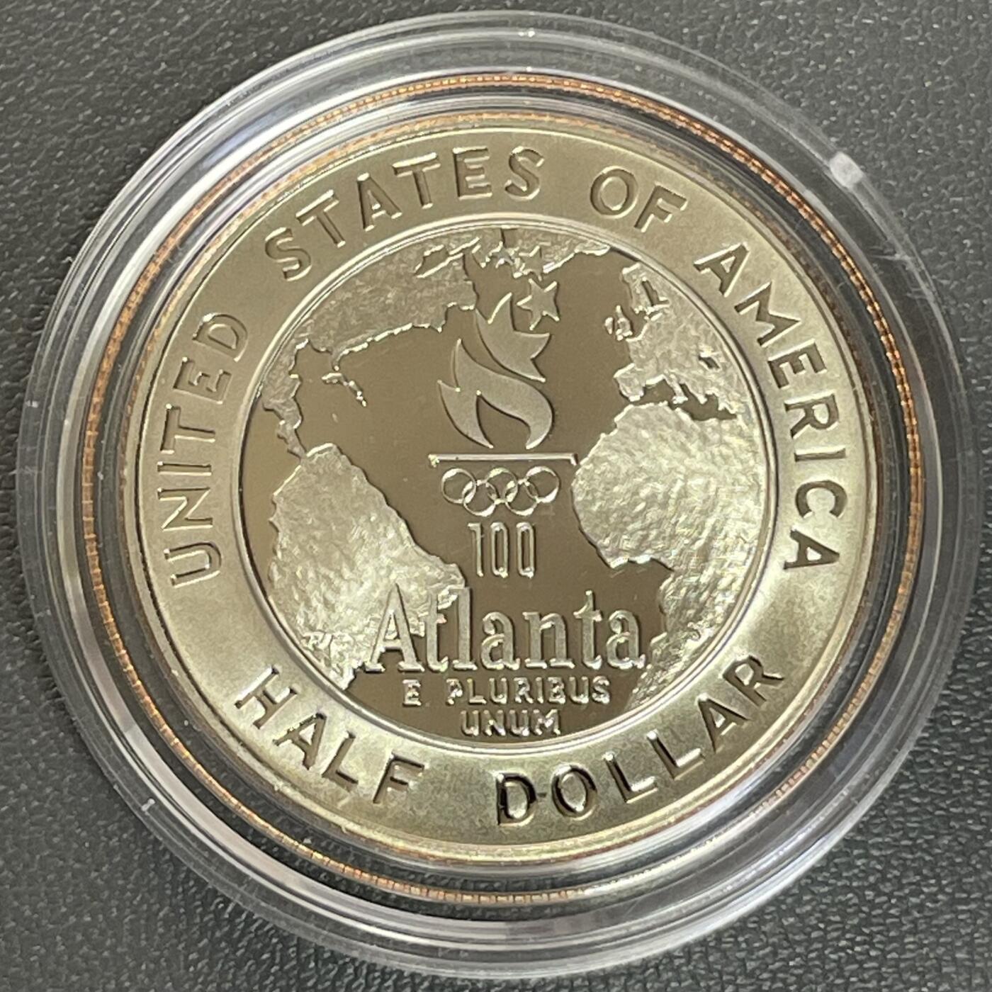 回流1222 盒封 美国1995年精制币 亚特兰大第26届奥运会篮球主题半圆纪念币 