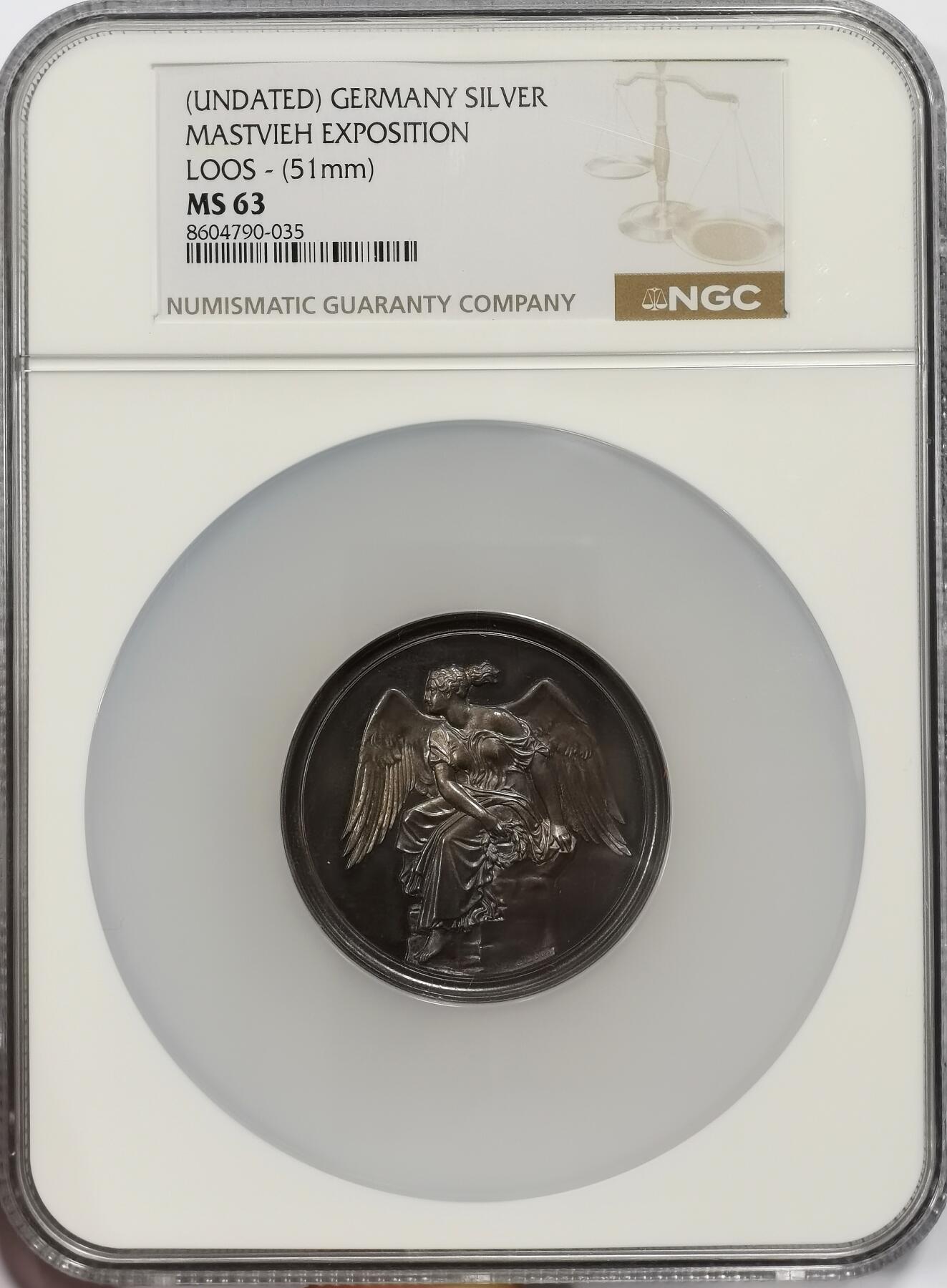 博洋堂世界钱币拍卖第153期（全场包邮） NGC MS63 唯一冠军！德国loos设计19世纪世博会大银51mm，超高浮雕，镜面压铸，名家设计！63分极其不易，毫无任何缺陷！