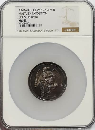 博洋堂世界钱币拍卖第153期（全场包邮） - NGC MS63 唯一冠军！德国loos设计19世纪世博会大银51mm，超高浮雕，镜面压铸，名家设计！63分极其不易，毫无任何缺陷！