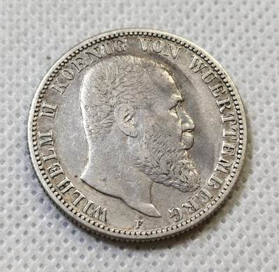 甄臻铺-世界币章拍卖（第44期）精品场拍品征集中，送拍享返佣金等优惠多多 - 德国符腾堡2马克1902年  发行量815620枚  长翅鹰 28mm   11.1g   90%Ag，细节见图