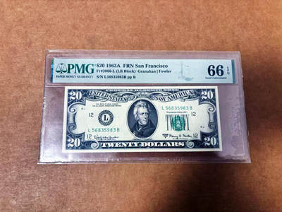 【Blue Auction】世界纸币精拍第764期——18级TOP拍卖/信誉/品质/专业/高效💫 - 【无47】美国 1963A年20美金 PMG66EPQ 旧金山版
