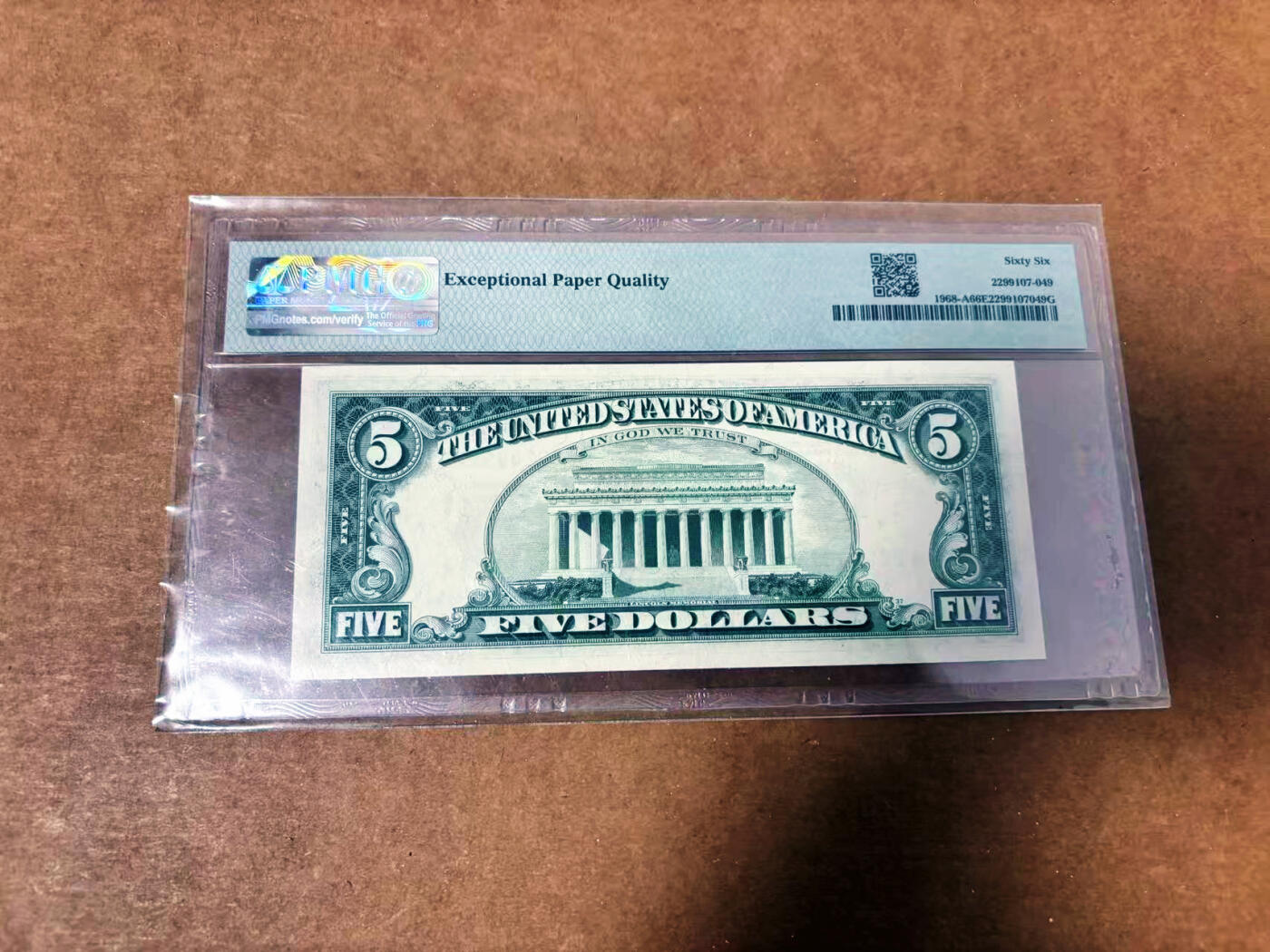 【Blue Auction】世界纸币精拍第764期——18级TOP拍卖/信誉/品质/专业/高效💫 【AA】美国 1963A 5美金 PMG66EPQ 