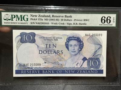 《外钞收藏家》第五百九十五期（优品场）（本平台长期征集拍品、欢迎藏友们联系合作） - 1981-85年新西兰10元 PMG66 无47尾89