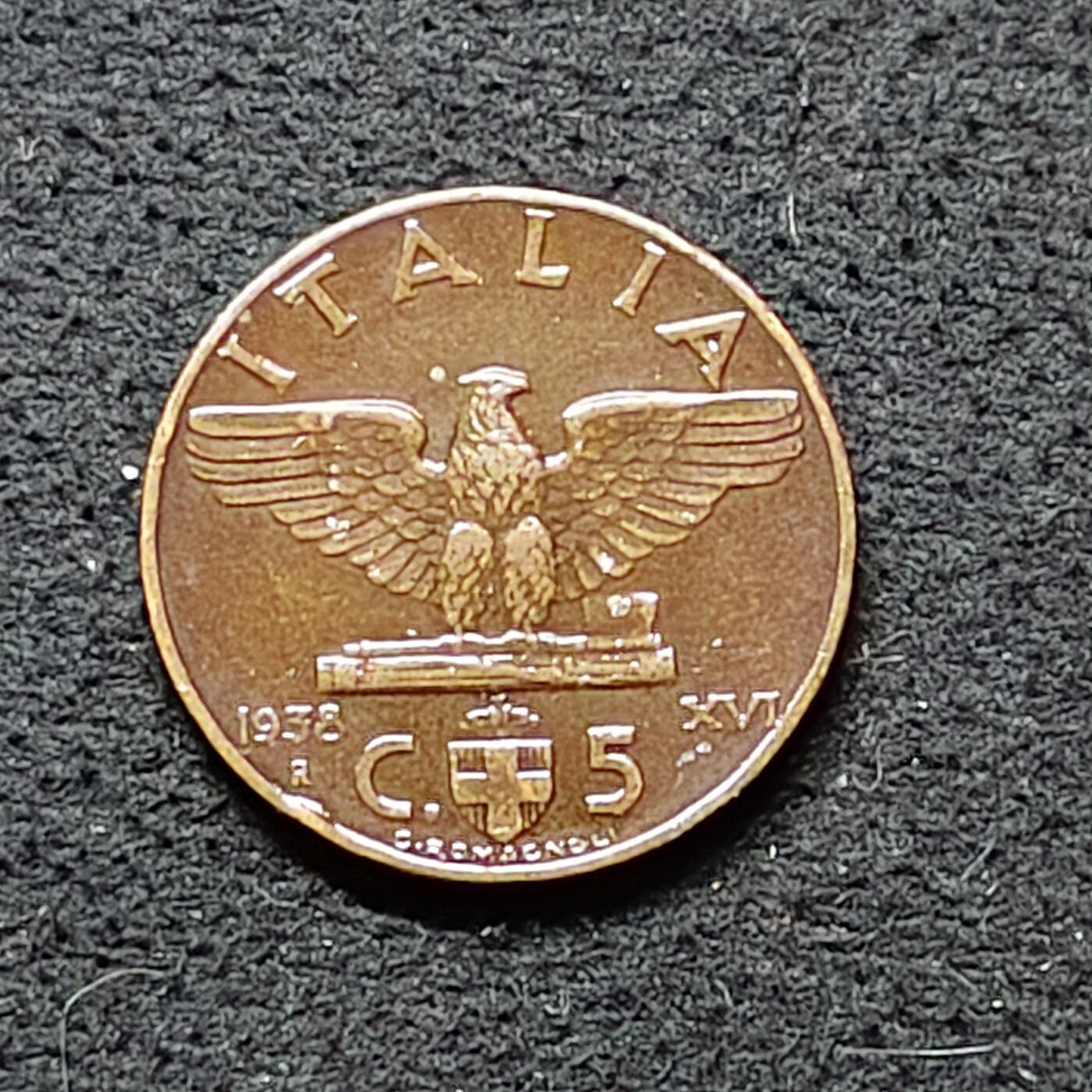 【全场包邮】纯粹捡漏拍486场（免费代拍第23场） 意大利1938年艾曼努尔三世5分铜币-涂漆