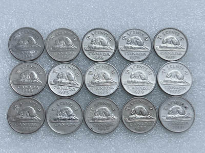 第一海外回流一元起拍收藏 散集专场  第277期 - 加拿大海狸版5分硬币 15枚