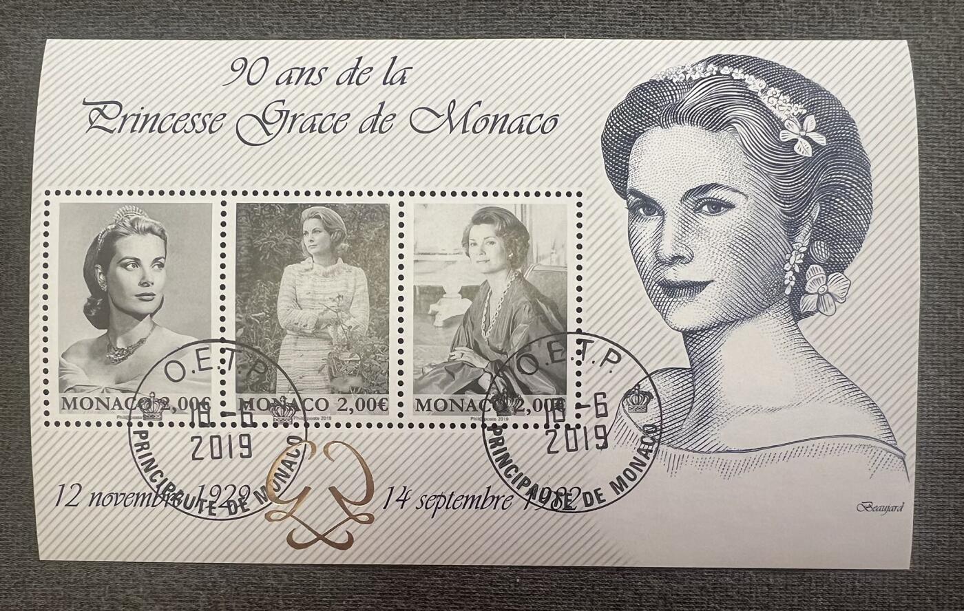 【摩纳哥邮票】2019年格蕾丝 带戳小型张 微卷