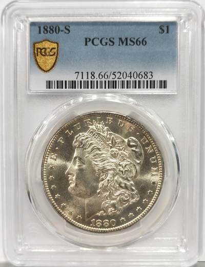 博洋堂世界钱币拍卖第154期（全场包邮） - PCGS MS66 美国1880 S 摩根 品相完美 十字转光