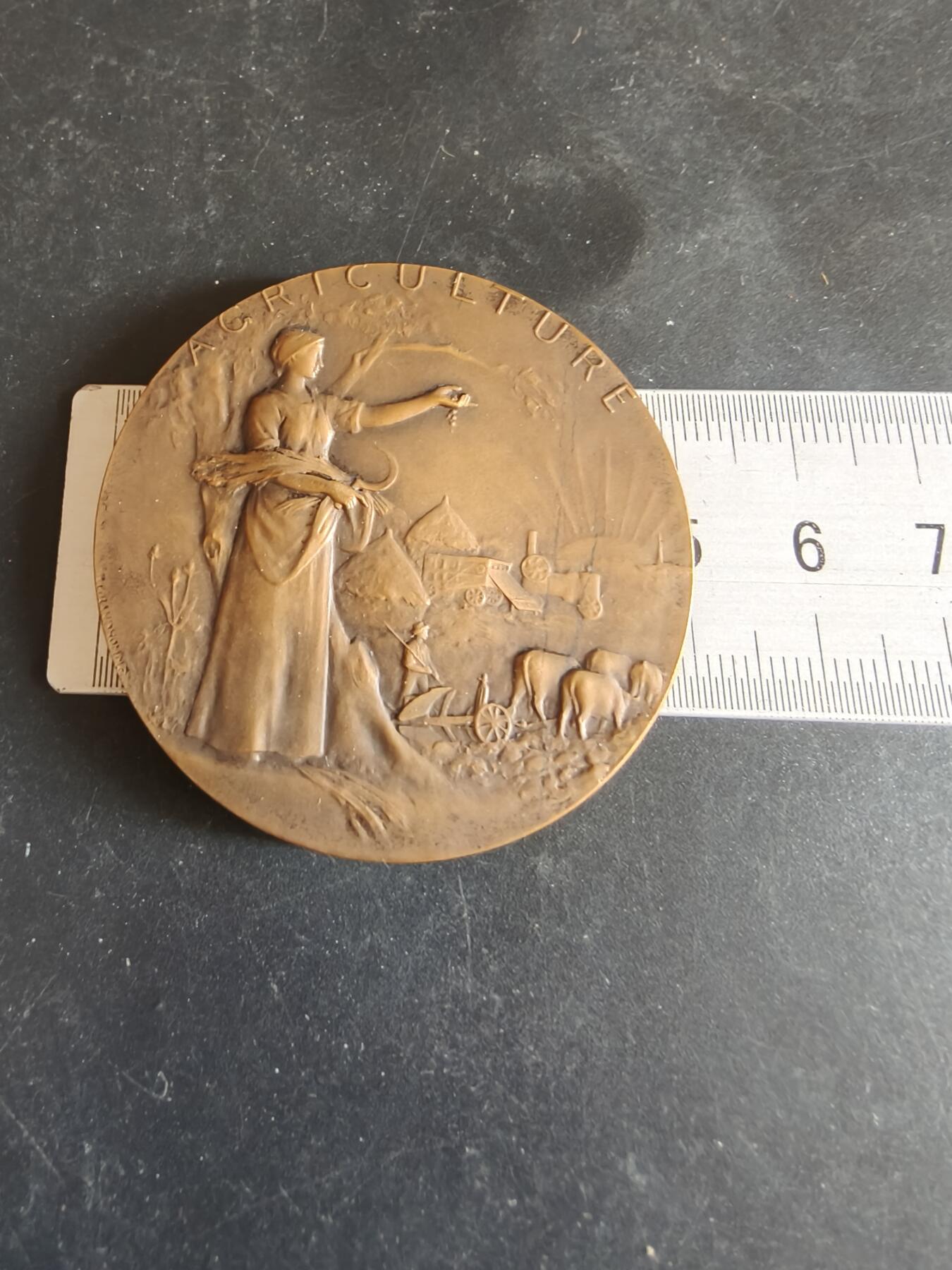 老王徽章第170期 法国圣朱利安昂日内瓦区农业博览会大铜章     原盒      大师家P. Grandhomme作品     直径50mm      重量51.7g