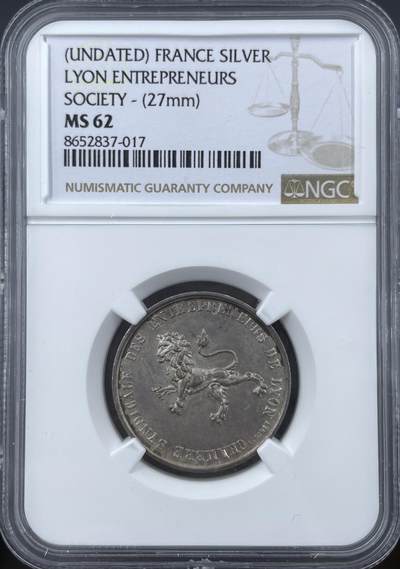 「木头集藏」“冬至雅藏”——章牌精品专场！ - 1863年法国里昂企业家协会银章，MS 62，直径：27 mm，少见银章。