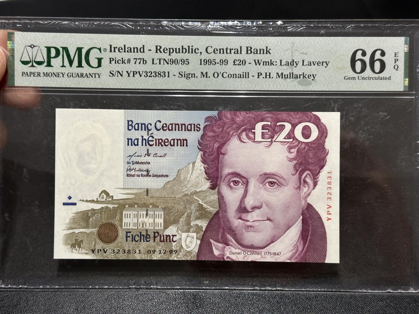 《外钞收藏家》第五百九十五期（优品场）（本平台长期征集拍品、欢迎藏友们联系合作） 1999年爱尔兰20镑 PMG66 无47