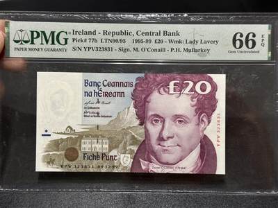 《外钞收藏家》第五百九十五期（优品场）（本平台长期征集拍品、欢迎藏友们联系合作） - 1999年爱尔兰20镑 PMG66 无47