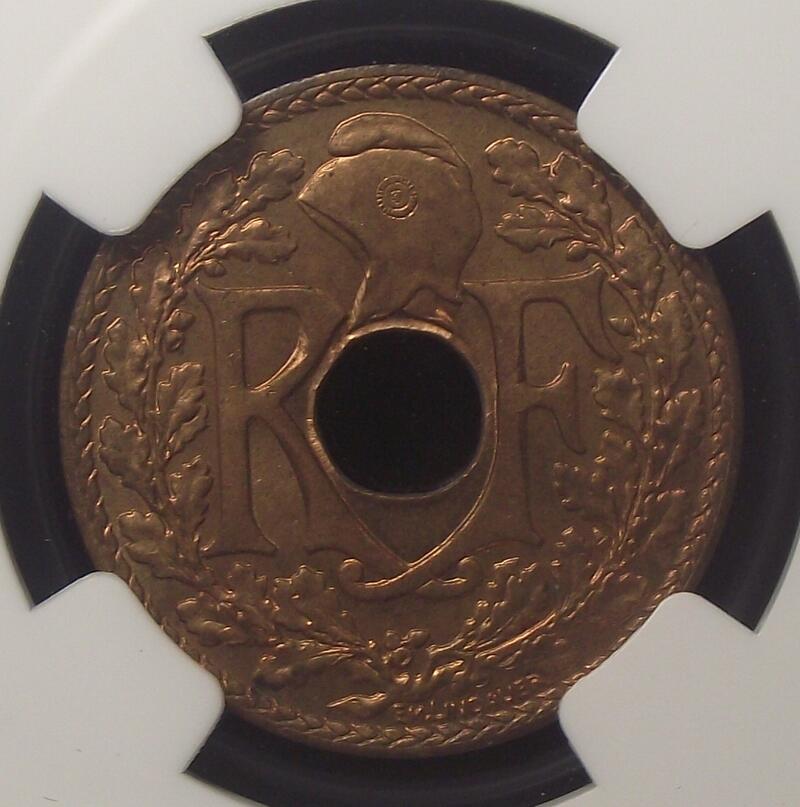 【NGC-MS65RD冠军】法属印支1936年1/2分铜币