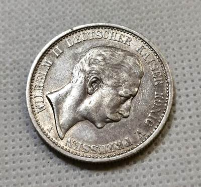 甄臻铺-世界币章拍卖（第44期）精品场拍品征集中，送拍享返佣金等优惠多多 德国威廉二世2马克 1907年  发行量8110264枚   长翅鹰  28mm   11.1g  90%Ag，细节见图