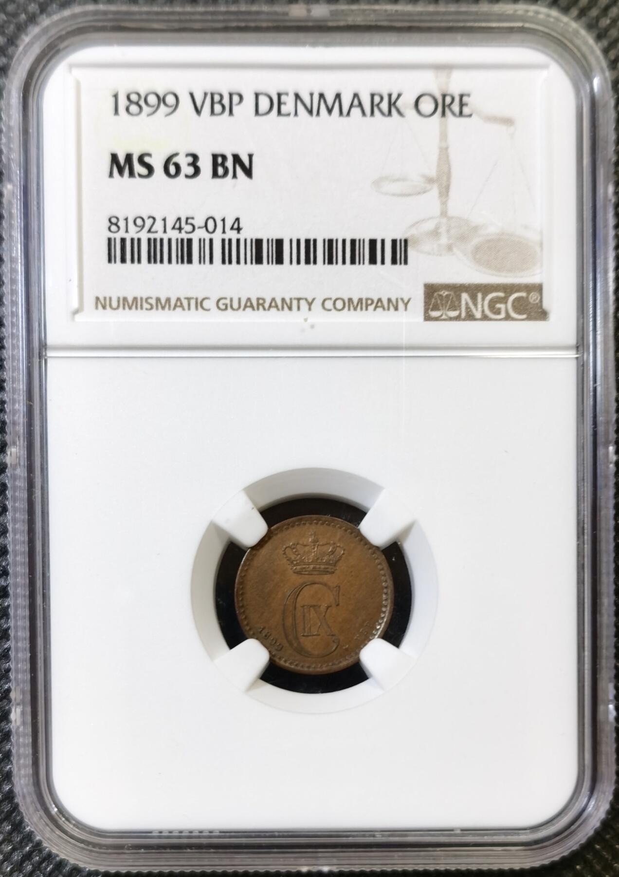 甄臻铺-世界币章拍卖（第44期）精品场拍品征集中，送拍享返佣金等优惠多多 NGC-MS63 丹麦1897年海豚1欧尔铜币 BN状态好品