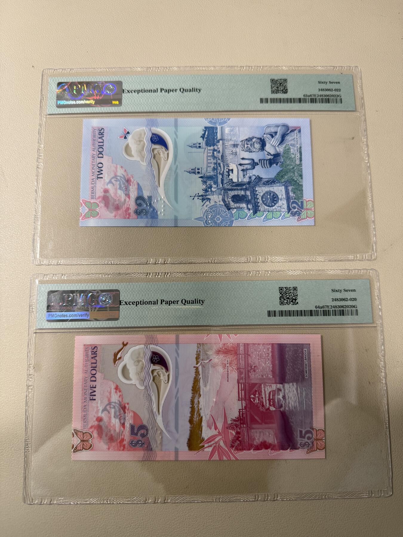【礼羽收藏】🌏世界钱币拍卖第117期 【A/1 065309、A/1 069309】2024年百慕大新版2、5面值塑料钞  A1首发冠 全部无47号码 尾309 尾3同 PMG67