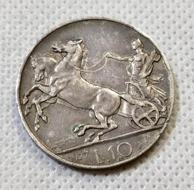 甄臻铺-世界币章拍卖（第44期）精品场拍品征集中，送拍享返佣金等优惠多多 少见 意大利1927年10里拉银币 双马车胜利女神，细节见图