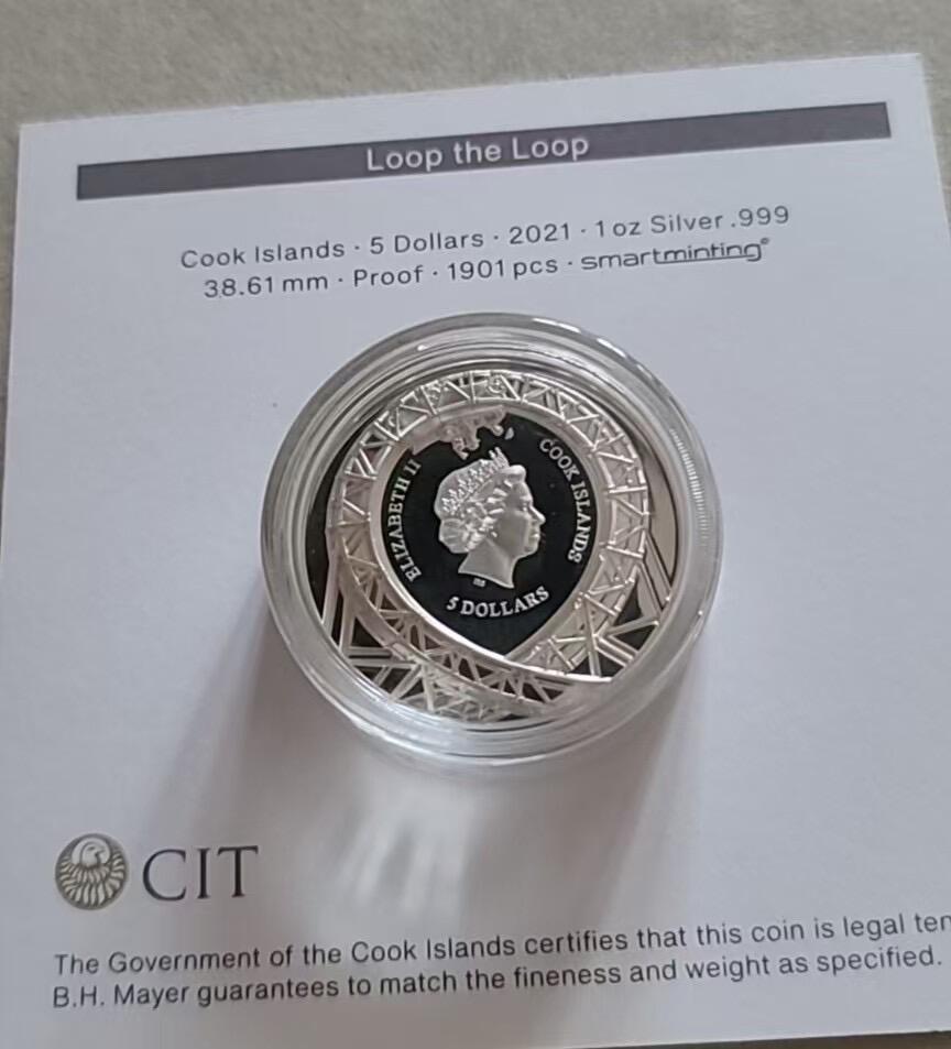 ❤️【币观天下】❤️ 第335期钱币拍卖- 2025.12.19周五晚上6点半场-长期征集拍品 库克2021年摩天轮1盎司双面高浮雕银币带证书包装