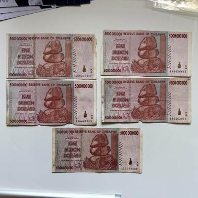 🌹外币初藏🌹🐯2025年第142场  每周二四六晚8️⃣点 接代拍 - 津巴布韦50亿旧钞+周深演唱会纪念票各5张 第二组