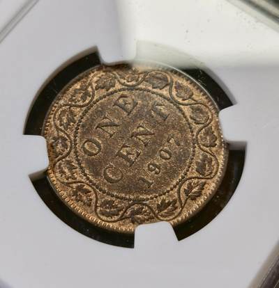 甄臻铺-世界币章拍卖（第44期）精品场拍品征集中，送拍享返佣金等优惠多多 NGC-AU55BN 加拿大1907年一分铜币，应该是MS的品相，低评了，饱满铜光，加拿大早期铜币好品相的都不容易