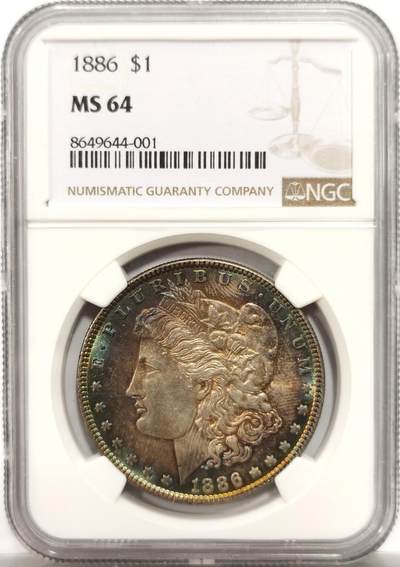 博洋堂世界钱币拍卖第153期（全场包邮） - NGC MS64 美国1886 摩根 双面五彩包浆