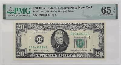 博洋堂世界钱币拍卖第153期（全场包邮） - PMG 65EPQ 美国1985年20美元 联邦储备券