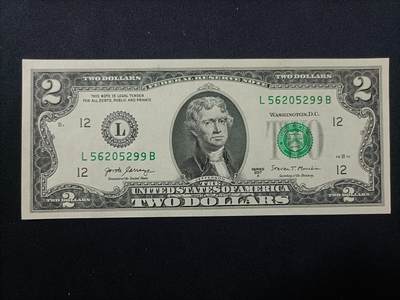 【游宝拍卖】乙巳蛇年99期 年末福尾场 - 美国-2美元【双尾99 全新UNC】