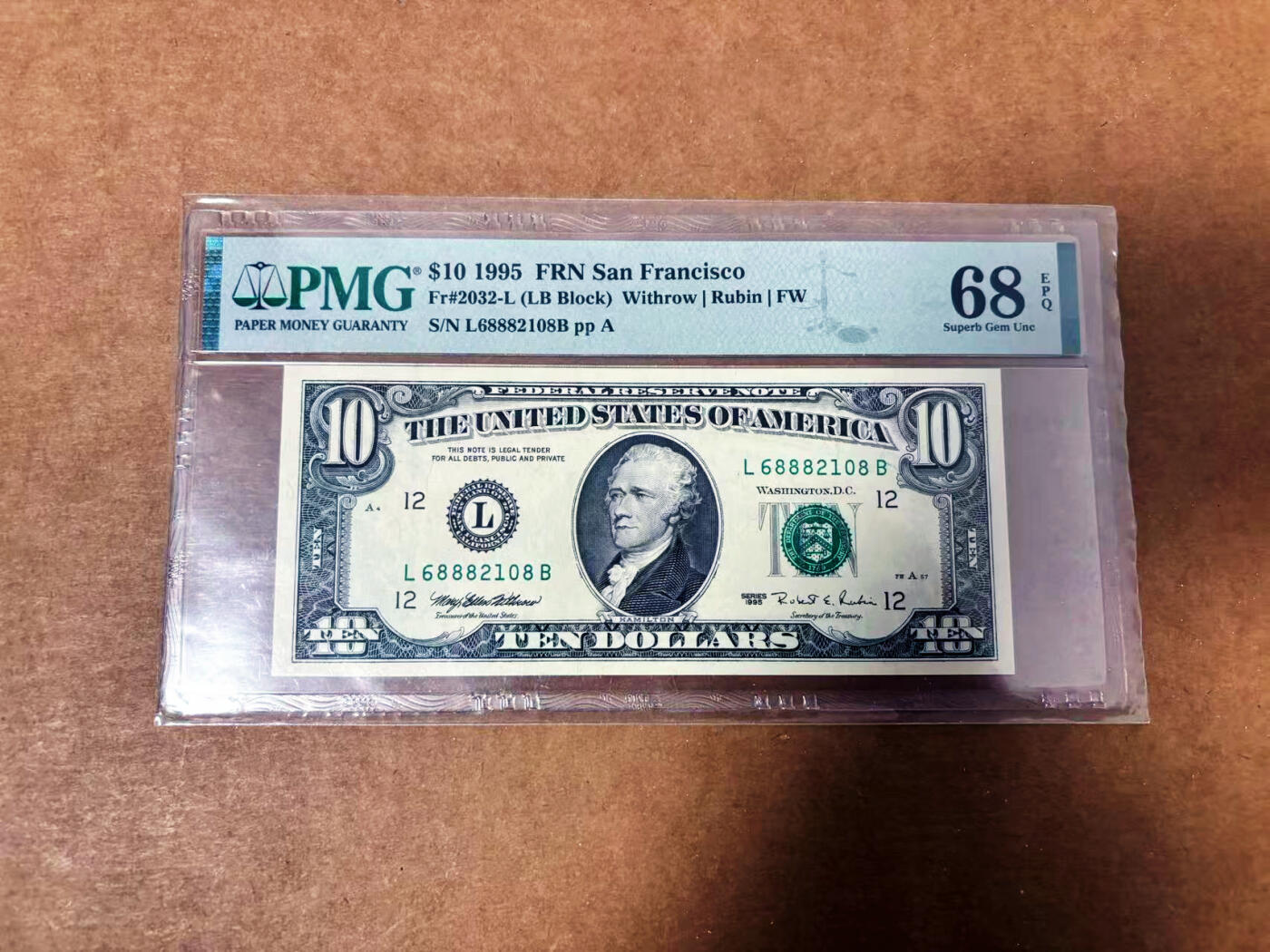 【Blue Auction】世界纸币精拍第764期——18级TOP拍卖/信誉/品质/专业/高效💫 【无47】美国 1995年10美金 PMG68EPQ 高分