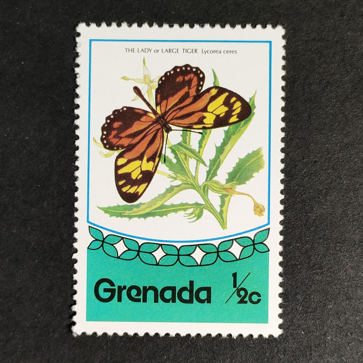 ↓君缘收藏684期☞钱币邮品↓无佣金、可寄存、满30元包邮  格林纳达邮票，1975年昆虫蝴蝶 淑女虎斑蝶邮票