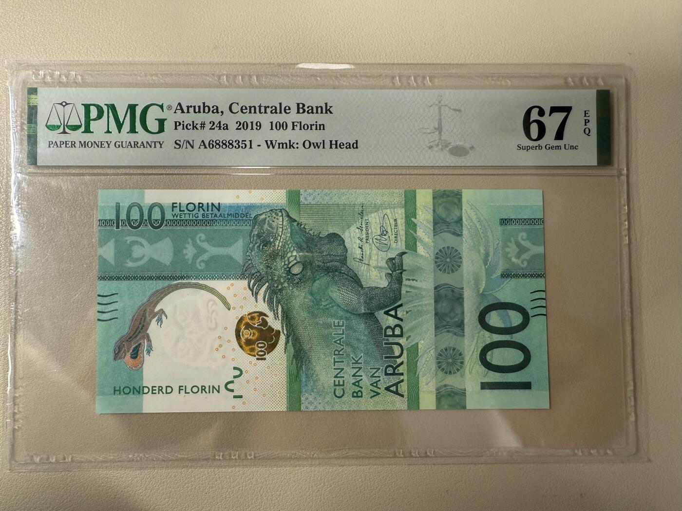 【礼羽收藏】🌏世界钱币拍卖第117期 【A6888351】2019年阿鲁巴100面值无47号码纸币PMG67