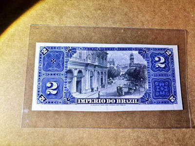 【Blue Auction】世界纸币精拍第764期——18级TOP拍卖/信誉/品质/专业/高效💫 - 【proof背面印样罕见】巴西 早期1890年2Mil Reis  彼时街景大场景 ABNC雕刻非常细腻精美 AU品相 