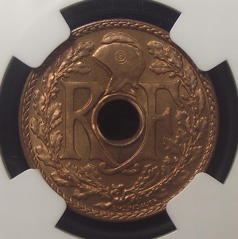 【NGC-MS67RD冠军】法属印支1935年1/2分铜币